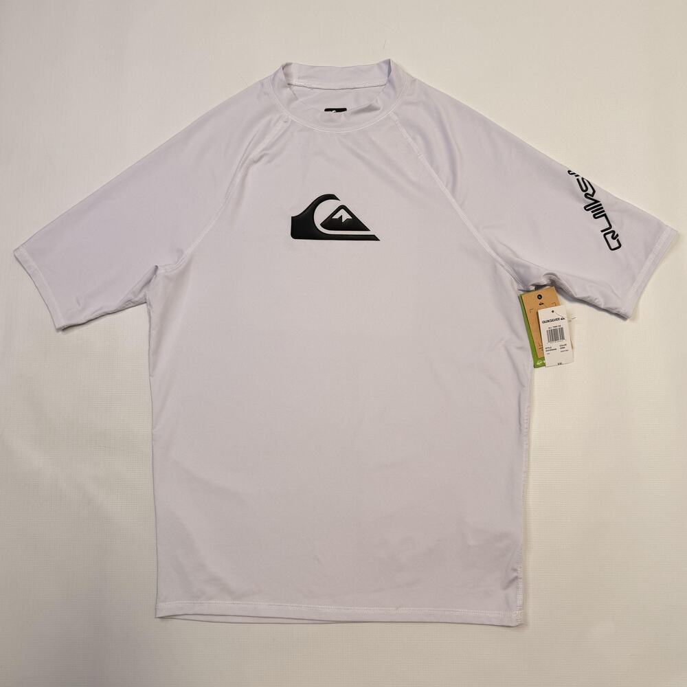 Quiksilver Rash Guard Shirt Mens 2XL White All Time SS UPF 50+ Surf Swim